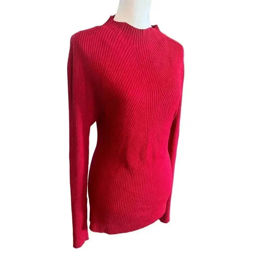 JOSEPH A womens red mock turtleneck womens fitted tight knit sweater size large